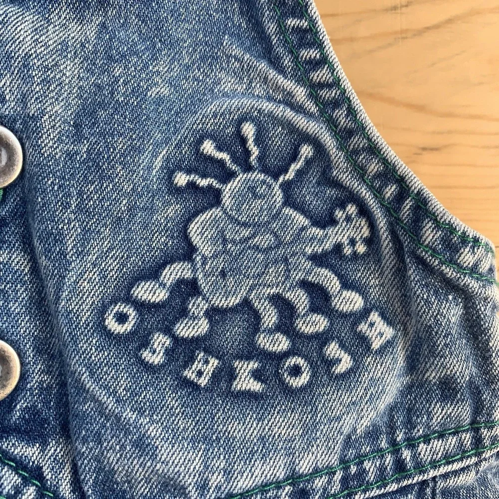 VTG RARE Oshkosh Vestbak Bubble Overalls 12mo Open Button Front Embossed 3D Logo